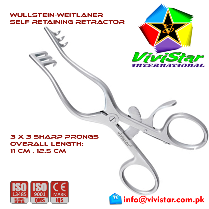 05 - Wullstein-Weitlaner 11cm 12-5cm 3x3 Sharp Prongs Surgical general neurological spinal orthopedic surgeries Hooks Spatulas