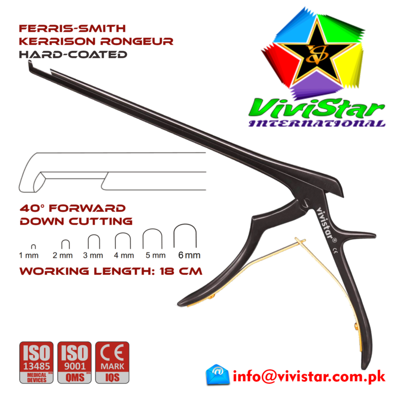 27 - Ferris-Smith Kerrison Rongeur Hard Coated down bit tip Punch 40 degree 1 - 6 mm 18 cm 7 inch WL neurosurgical intracranial Black Gold surgeons plier ENT handle Neurosurgery Spine Orthopedic