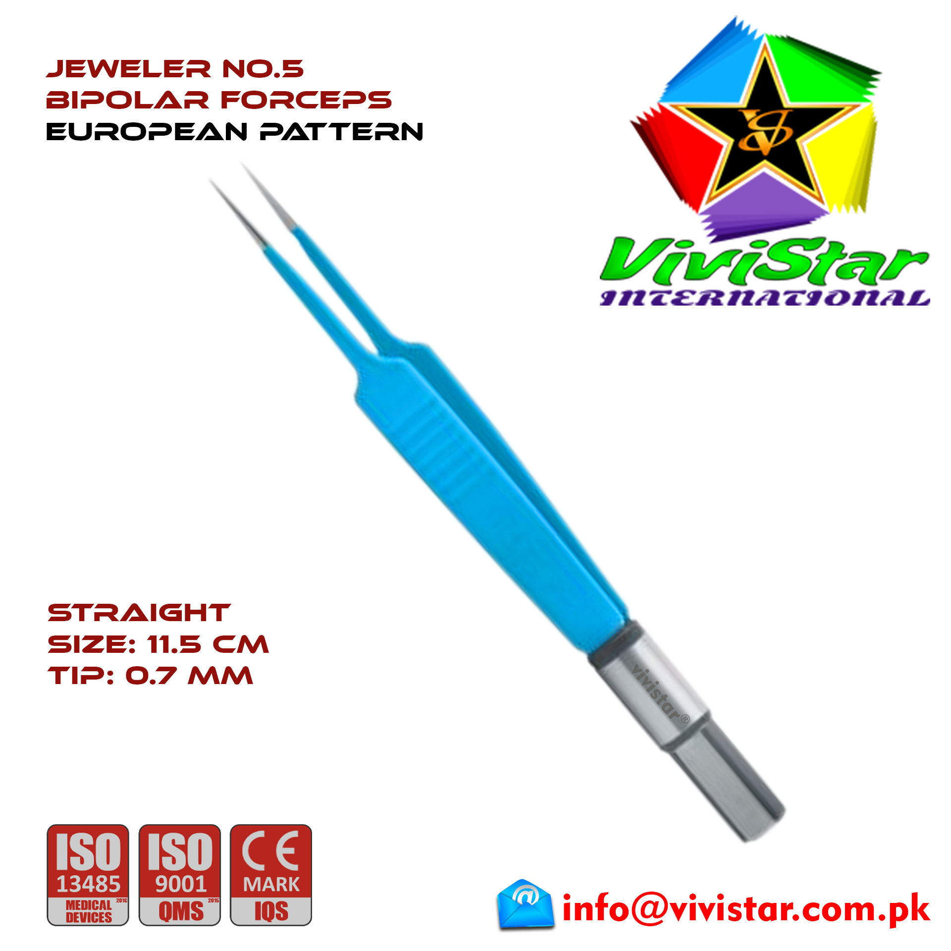 Jeweler No 5 Bipolar Forceps Angled 11-5 cm point 7 mm Electrosurgical Instruments Coagulate Tissues European Europe Blue Coating