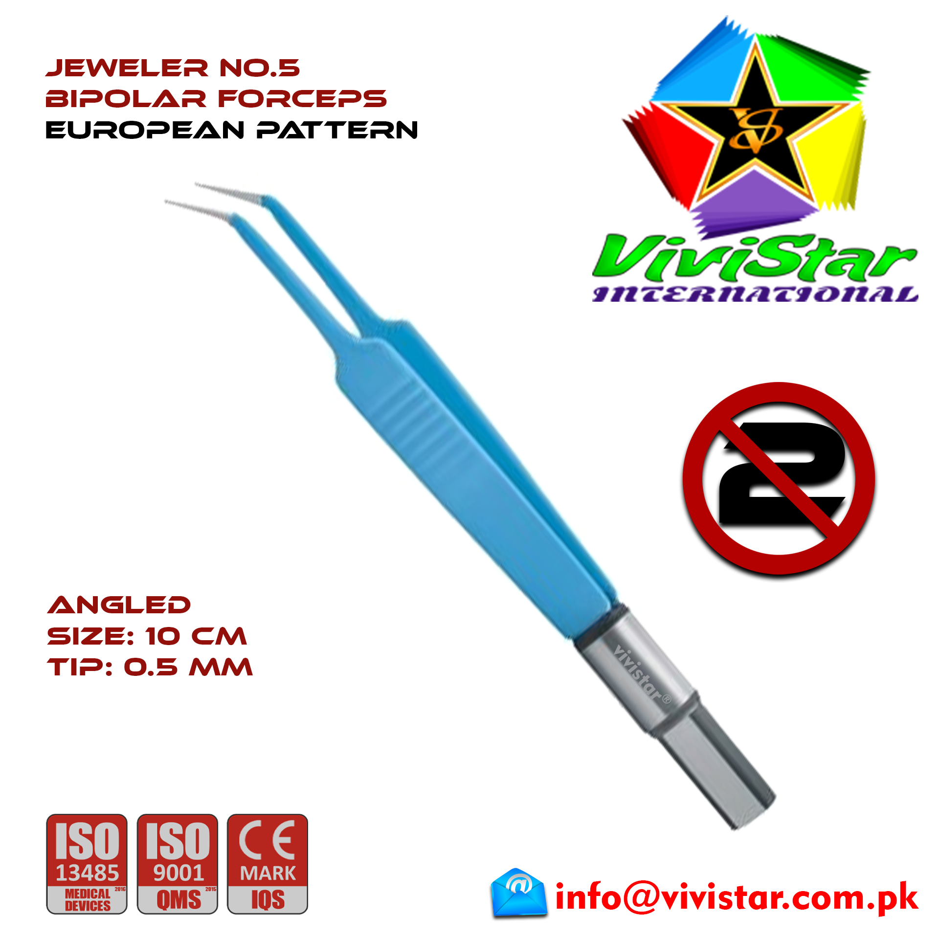 Jeweler No 5 Bipolar Forceps Angled 10 cm Point 5 mm Electrosurgical Instruments Coagulate Tissues European Europe Blue Coating Single Use