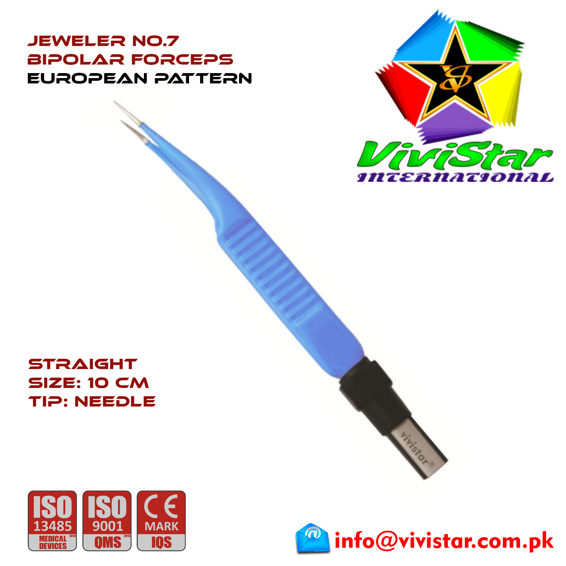 Jeweler No 7 Bipolar Forceps Straight 10 cm Needle Electrosurgical Instruments Coagulate Tissues European Europe Blue Coating