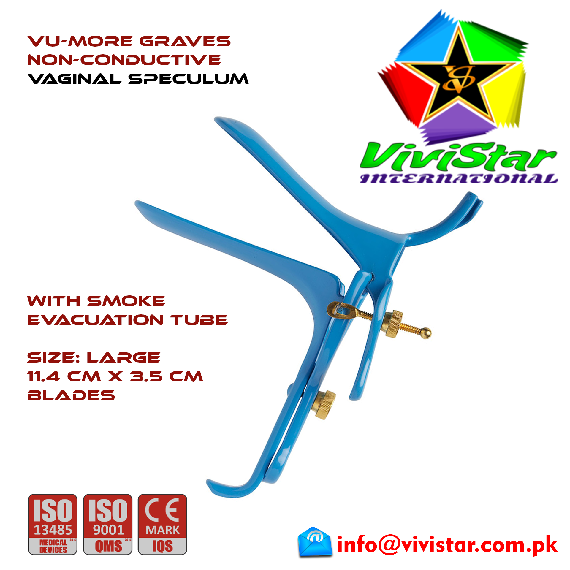 VU More Graves Vaginal Speculum Large L Gynecology Obstetrics Leep Insulated smoke evacuation Electrosurgical Instruments Coagulate Tissues European Europe Blue Coating