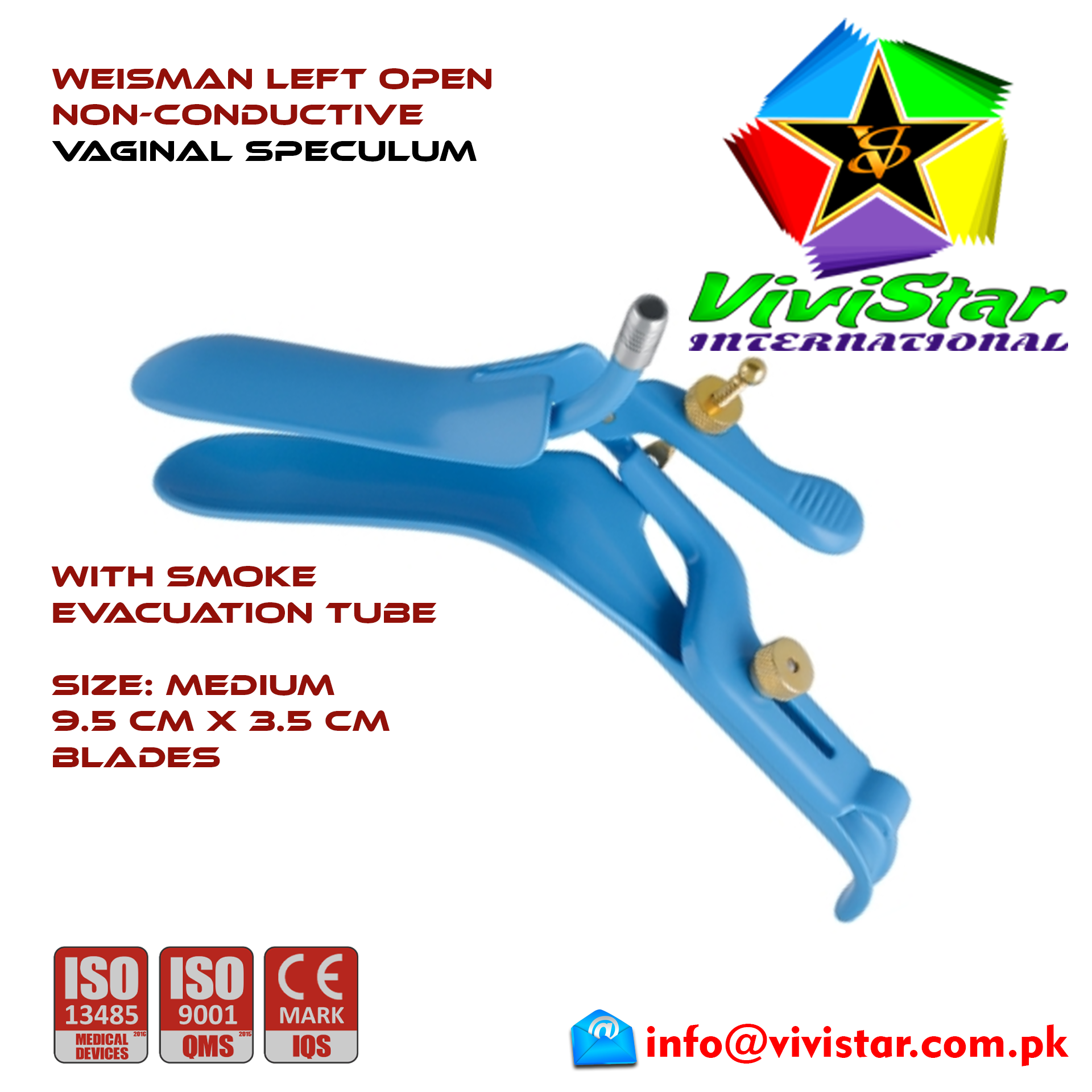 Weisman Left Open Vaginal Speculum Medium M Gynecology Obstetrics Leep Insulated smoke evacuation Electrosurgical Instruments Coagulate Tissues European Europe Blue Coating