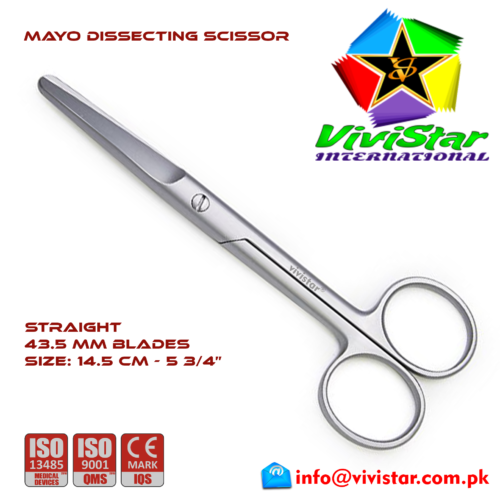 01 - Mayo Dissecting Scissor - Straight 14 cm 5 inch Cardiovascular ENT General Surgery Gynecology Obstetrics Neurosurgery Spine Orthopedic Plastic Surgery Urology 01 - Mayo Dissecting Scissor - Straight 14 cm 5 inch Cardiovascular ENT General Surgery Gynecology Obstetrics Neurosurgery Spine Orthopedic Plastic Surgery Urology