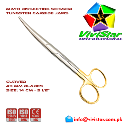 08 - Mayo Dissecting Scissor TC - Curved 14 cm 5 inch Cardiovascular ENT General Surgery Gynecology Obstetrics Neurosurgery Spine Orthopedic Plastic Surgery Urology 08 - Mayo Dissecting Scissor TC - Curved 14 cm 5 inch Cardiovascular ENT General Surgery Gynecology Obstetrics Neurosurgery Spine Orthopedic Plastic Surgery Urology