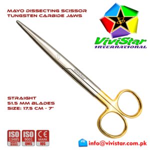 09 - Mayo Dissecting Scissor TC - Straight 17 cm 7 inch Cardiovascular ENT General Surgery Gynecology Obstetrics Neurosurgery Spine Orthopedic Plastic Surgery Urology