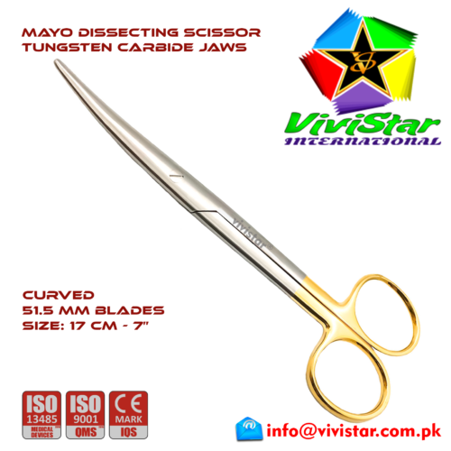 10 - Mayo Dissecting Scissor TC - Curved 17 cm 7 inch Cardiovascular ENT General Surgery Gynecology Obstetrics Neurosurgery Spine Orthopedic Plastic Surgery Urology