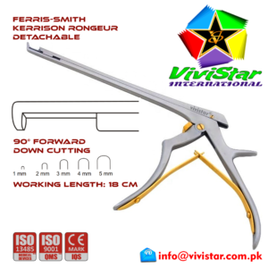 17 - Ferris-Smith Kerrison Rongeur Detachable DOWN bit tip Punch 90 degree 1 - 5 mm 18 cm 7 inch working length neurosurgical intracranial bone cuts surgeons plier ENT handle Neurosurgery Spine Orthopedic