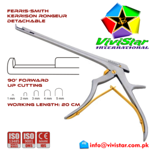 20 - Ferris-Smith Kerrison Rongeur Detachable UP bit tip Punch 90 degree 1 - 5 mm 20 cm 8 inch working length neurosurgical intracranial bone cuts surgeons plier ENT handle Neurosurgery Spine Orthopedic
