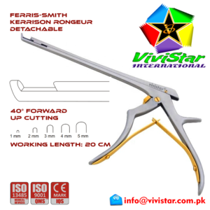 22 - Ferris-Smith Kerrison Rongeur Detachable UP bit tip Punch 40 degree 1 - 5 mm 20 cm 8 inch working length neurosurgical intracranial bone cuts surgeons plier ENT handle Neurosurgery Spine Orthopedic