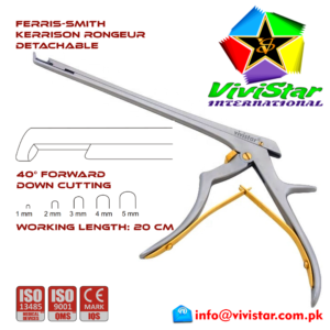 23 - Ferris-Smith Kerrison Rongeur Detachable DOWN bit tip Punch 40 degree 1 - 5 mm 20 cm 8 inch working length neurosurgical intracranial bone cuts surgeons plier ENT handle Neurosurgery Spine Orthopedic