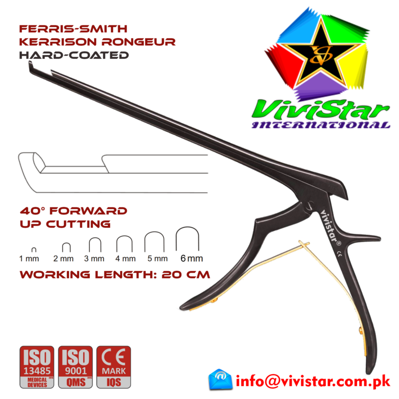 31 - Ferris-Smith Kerrison Rongeur Hard Coated up bit tip Punch 40 degree 1 - 6 mm 20 cm 8 inch WL neurosurgical intracranial Black Gold surgeons plier ENT handle Neurosurgery Spine Orthopedic