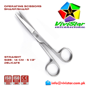 44 - OPERATING SCISSORS - Sharp Sharp - Straight Delicate 14 cm 5-5 inch Cardiovascular ENT General Surgery Gynecology Obstetrics Neurosurgery Spine Orthopedic Plastic Surgery Urology