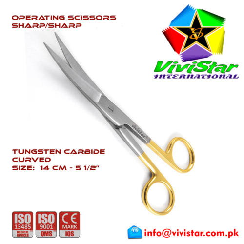45 - OPERATING SCISSORS TC - Sharp Sharp - Curved Tungsten Carbide14 cm 5-5 inch Cardiovascular ENT General Surgery Gynecology Obstetrics Neurosurgery Spine Orthopedic Plastic Surgery Urology