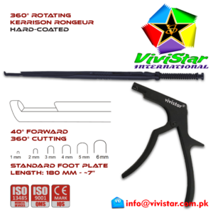 360 Degree Rotating Kerrison Rongeur 40 degree 1 - 6 mm 18 cm 180 mm 7 inch Black
