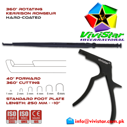 - 360 Degree Rotating Kerrison Rongeur 40 degree 1 - 6 mm 25 cm 250 mm 10 inch Black