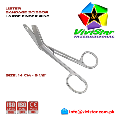 70 - Lister Bandage Scissor Large Finger Ring EMI EMS dissection Cuts skin Surgical tissue bandages plasters sutures 14 cm 5-5 inch Cardiovascular General Surgery Orthopedic Lister Bandage Scissor Large Finger Ring