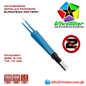 McPherson-Bipolar-Forceps-Straight-9cm-1-mm-Electrosurgical-Instruments-Coagulate-Tissues-European-Europe-Blue-Coating-Single-Use