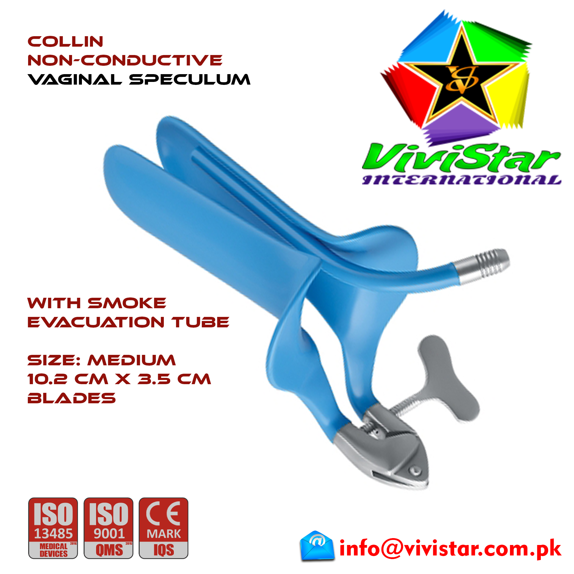 Collin Vaginal Speculum Medium M Gynecology Obstetrics Leep Insulated smoke evacuation Electrosurgical Instruments Coagulate Tissues European Europe Blue Coating