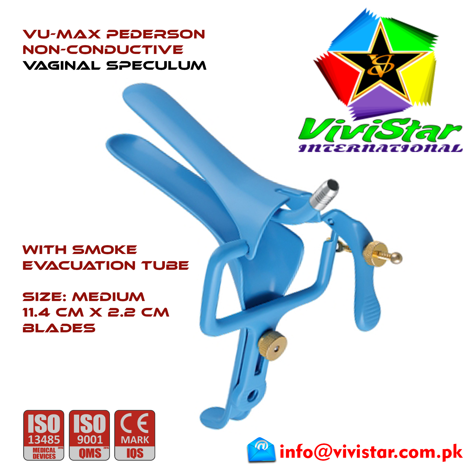 VU MAX Pederson Vaginal Speculum Medium M Gynecology Obstetrics Leep Insulated smoke evacuation Electrosurgical Instruments Coagulate Tissues European Europe Blue Coating