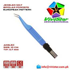Jeweler No 7 Bipolar Forceps Angled 10 cm Point 7 mm Electrosurgical Instruments Coagulate Tissues European Europe Blue Coating