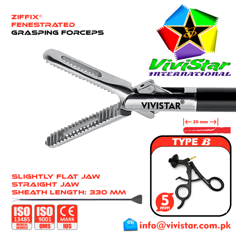 Laparoscopic Fenestrated Grasping Forceps Straight 330mm Sheath 5mm 5x330mm Laparoscopy Endoscopy Surgery Surgical Instrument Economy with Ratchet USA German