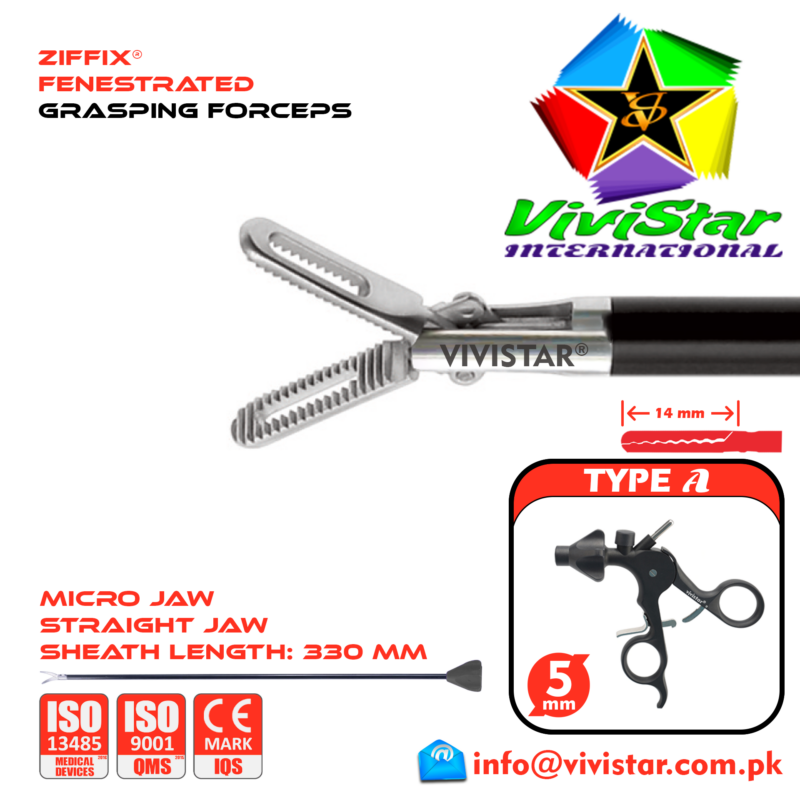 Laparoscopic Micro Fenestrated Grasping Forceps Straight 330mm Sheath 5mm 5x330mm Laparoscopy Endoscopy Surgery Surgical Instrument with Ratchet USA German