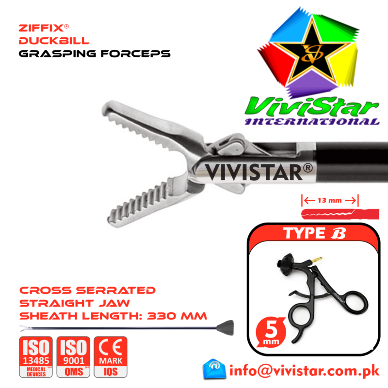Laparoscopic Duckbill Grasping Forceps 330mm Sheath 5mm 5x330mm Laparoscopy Endoscopy Surgery Surgical Instrument with Economy Ratchet USA German