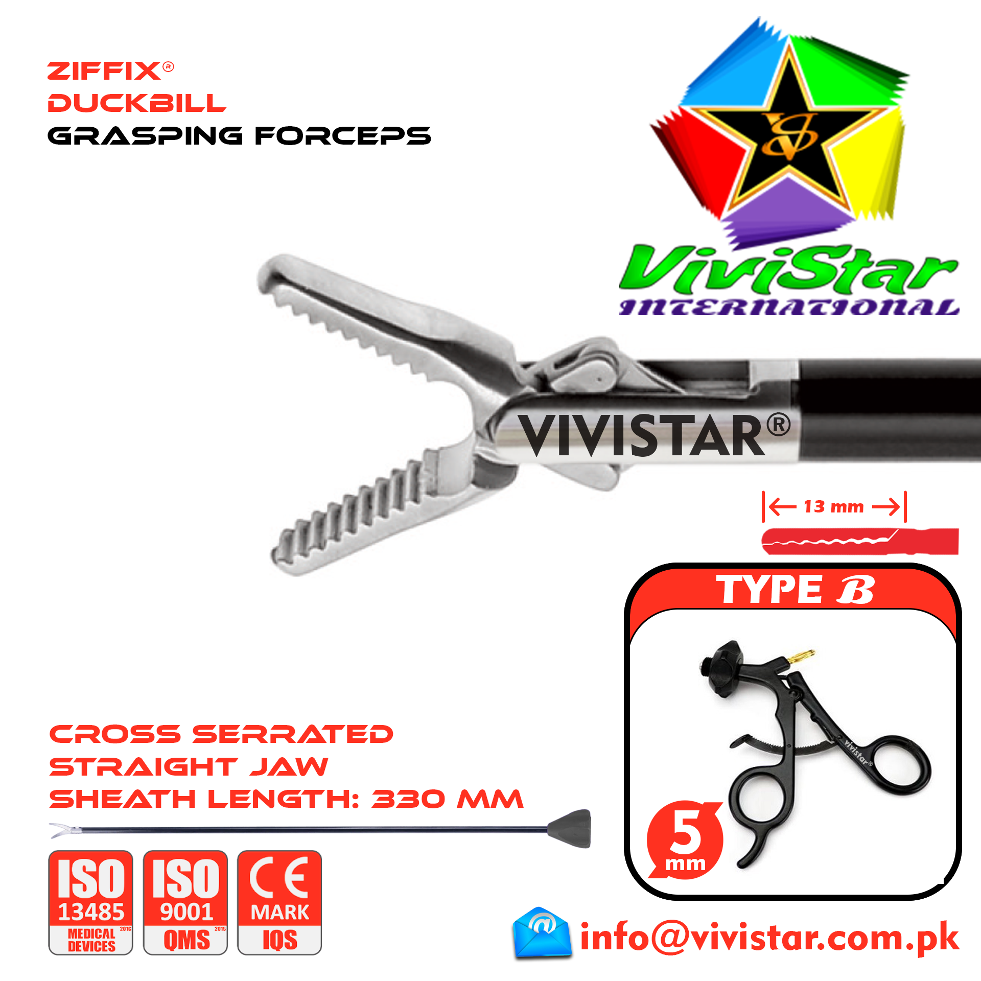 Laparoscopic Duckbill Grasping Forceps 330mm Sheath 5mm 5x330mm Laparoscopy Endoscopy Surgery Surgical Instrument with Economy Ratchet USA German