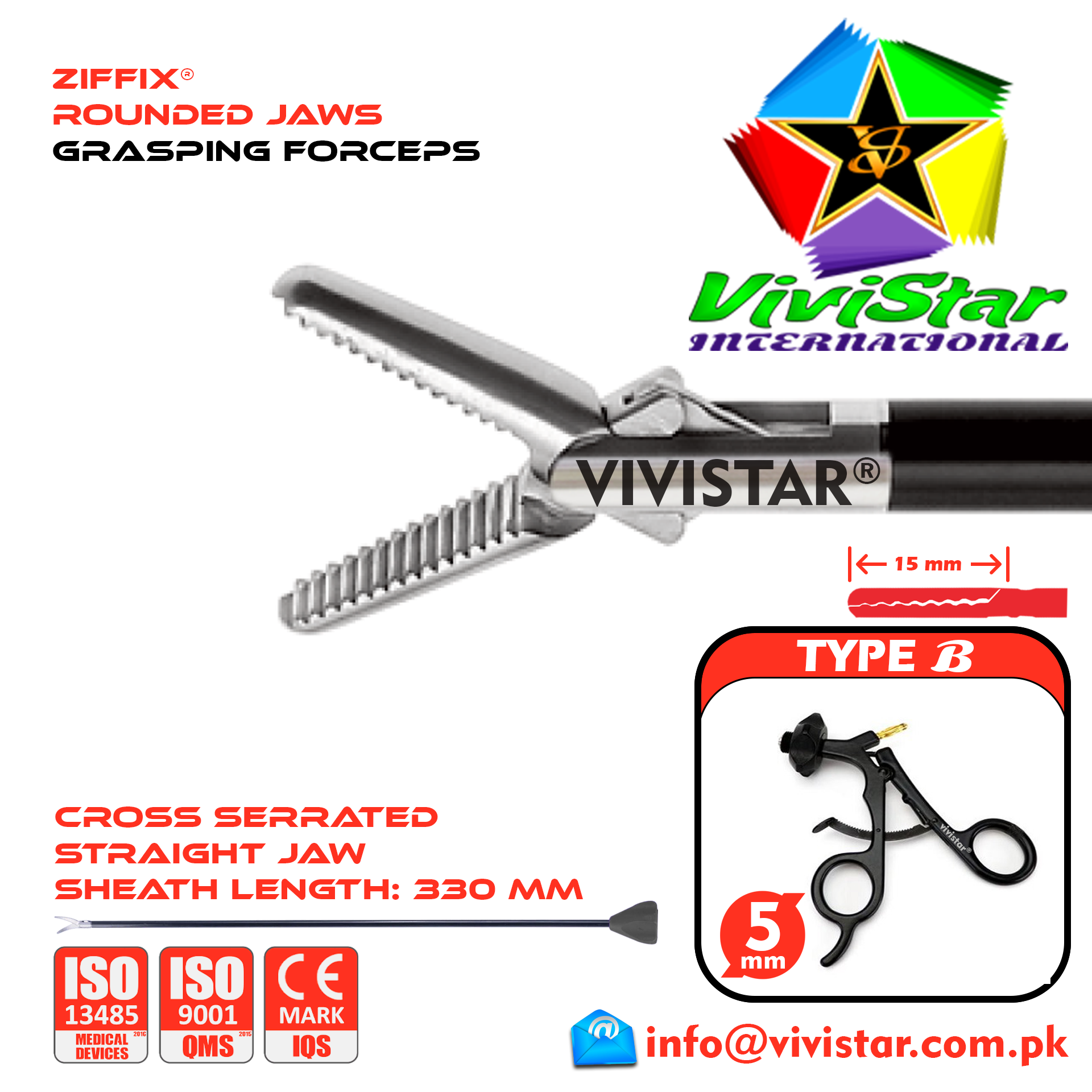 Laparoscopic Rounded Jaws Grasping Forceps 330mm Sheath 5mm 5x330mm Laparoscopy Endoscopy Surgery Surgical Instrument with Economy Ratchet USA German