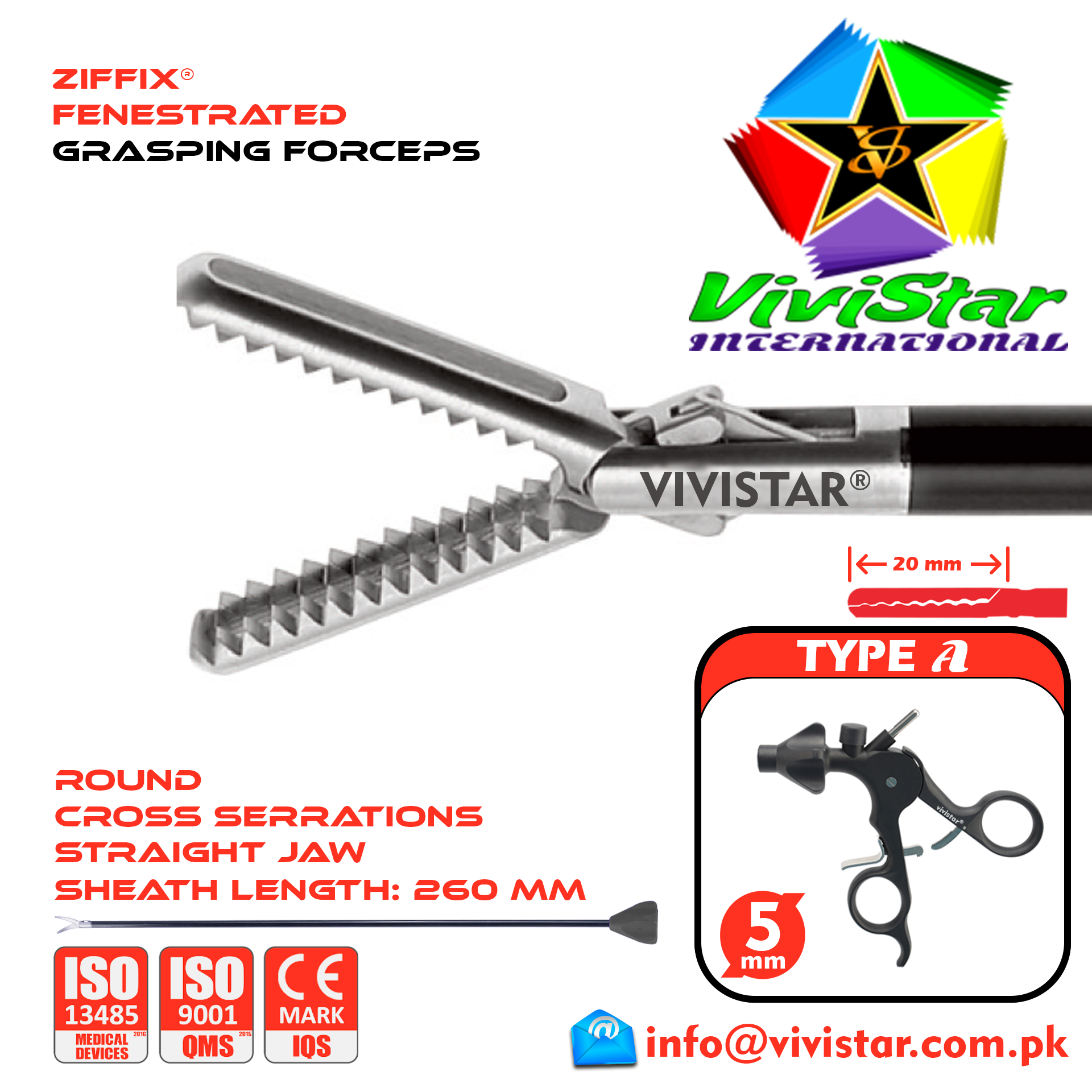 Laparoscopic Fenestrated Grasping Forceps Round Cross Serrations 260mm Sheath 5mm 5x260mm Laparoscopy Endoscopy Surgery Surgical Instrument with Ratchet USA German