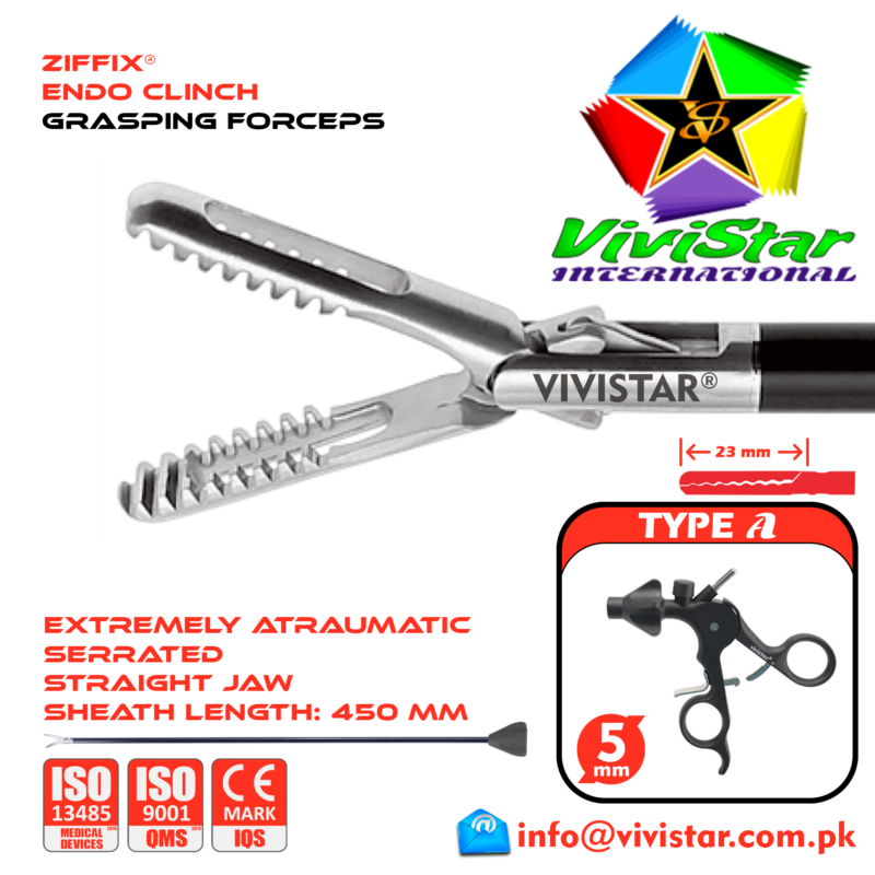 Laparoscopic Endo Clinch Grasping Forceps Straight 450mm Sheath 5mm 5x450mm Laparoscopy Endoscopy Surgery Surgical Instrument with Ratchet USA German