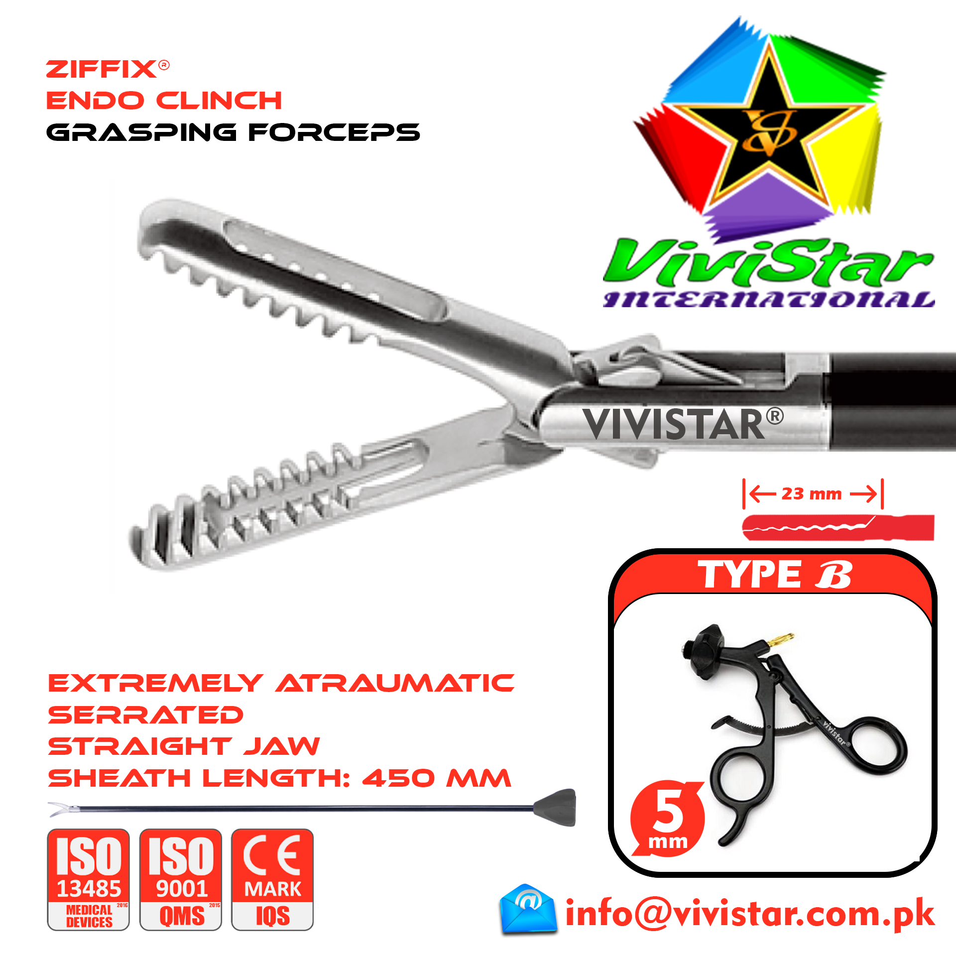 Laparoscopic Endo Clinch Grasping Forceps Straight 450mm Sheath 5mm 5x450mm Laparoscopy Endoscopy Surgery Surgical Instrument Economy with Ratchet USA German