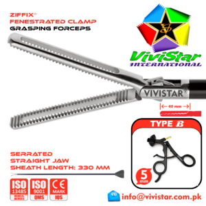 Laparoscopic-Fenestrated-Clamp-Grasping-Forceps-40mm-330mm-Sheath-5mm-5x330mm-Laparoscopy-Endoscopy-Surgery-Surgical-Instrument-Economy-with-Ratchet-USA-German