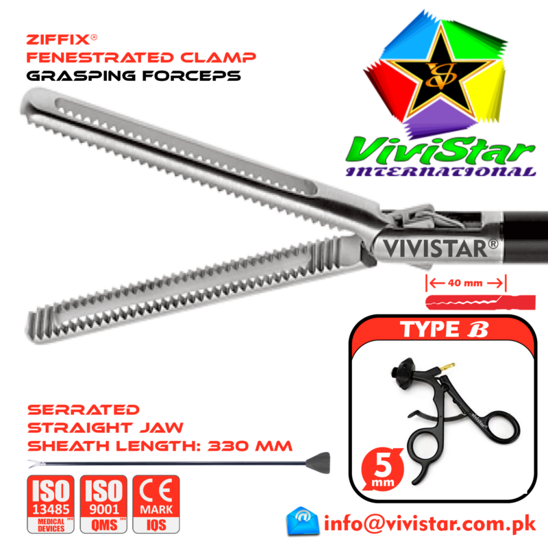 Laparoscopic-Fenestrated-Clamp-Grasping-Forceps-40mm-330mm-Sheath-5mm-5x330mm-Laparoscopy-Endoscopy-Surgery-Surgical-Instrument-Economy-with-Ratchet-USA-German
