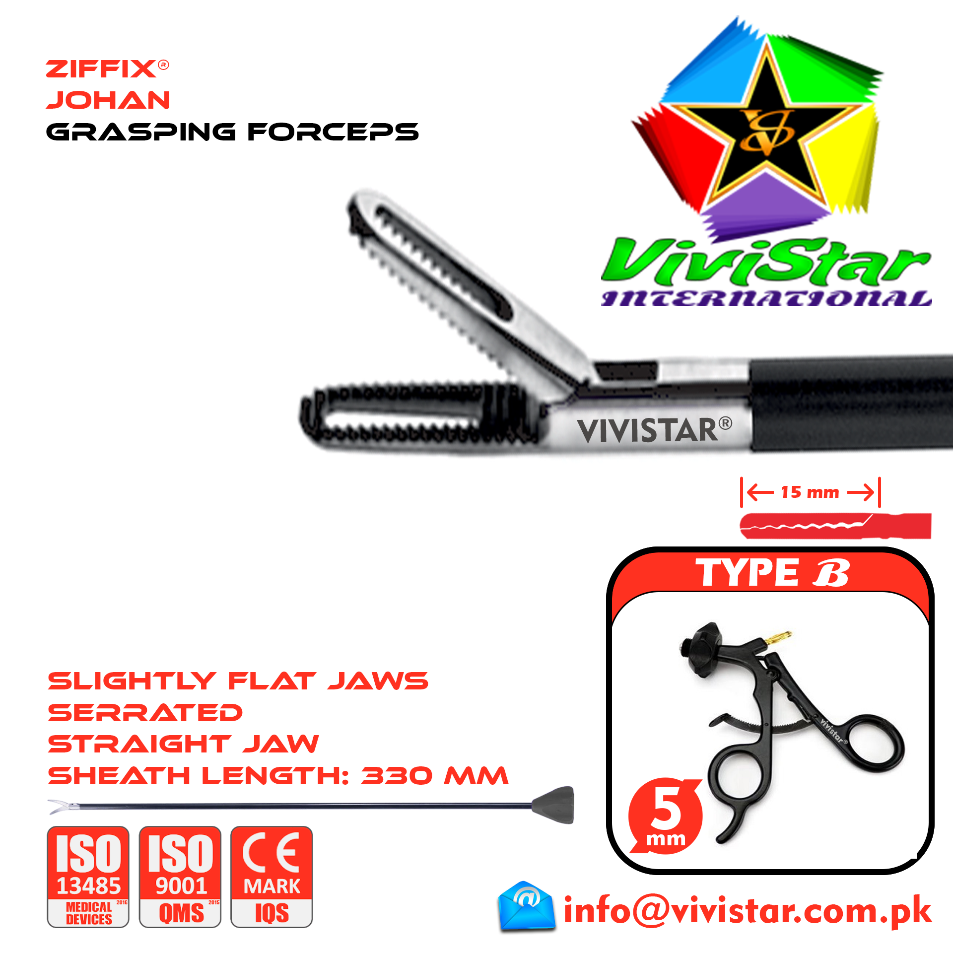 Laparoscopic Johan Grasping Forceps 330mm Sheath 5mm 5x330mm Laparoscopy Endoscopy Surgery Surgical Instrument Economy with Ratchet USA German