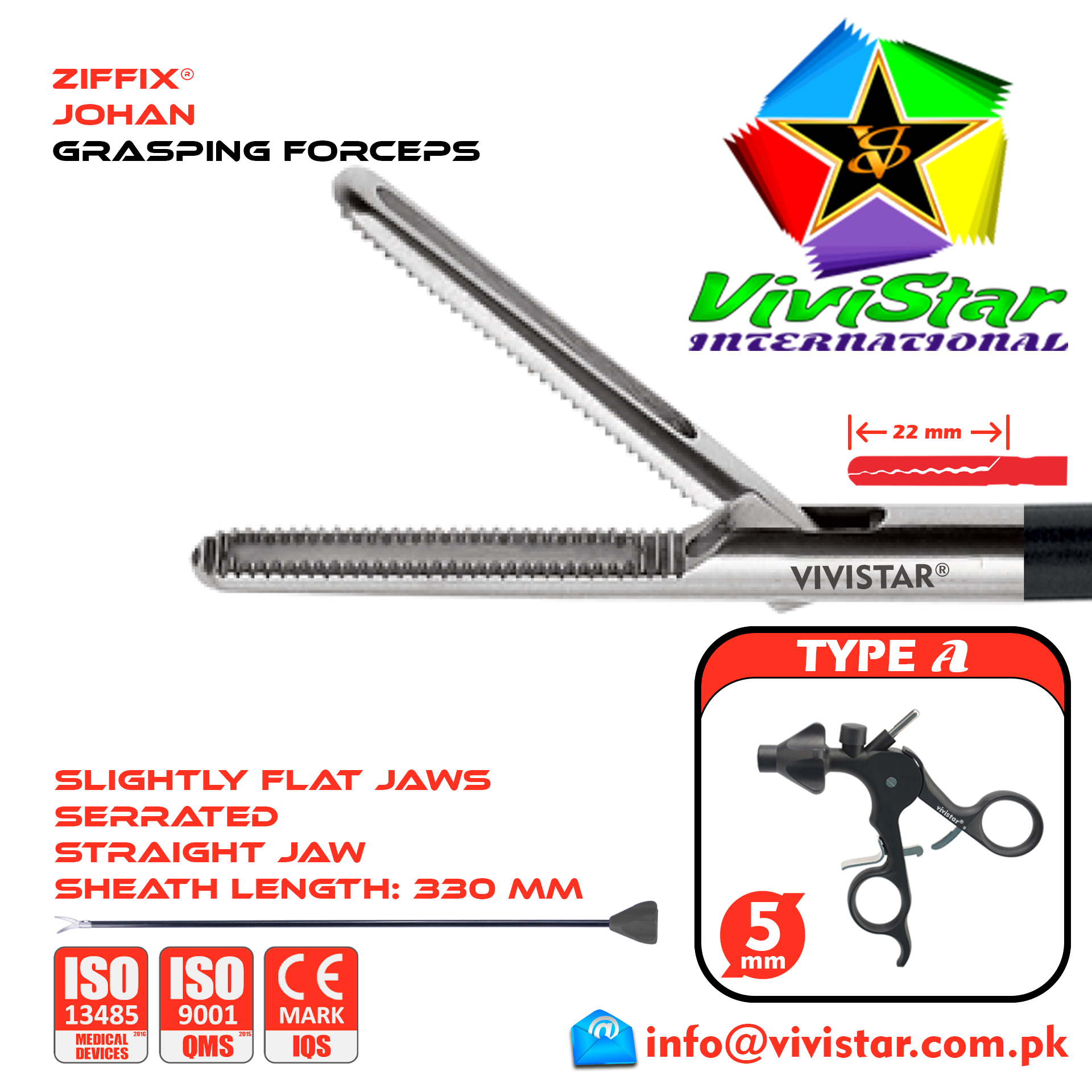 Laparoscopic Johan Grasping Forceps 22mm 330mm Sheath 5mm 5x330mm Laparoscopy Endoscopy Surgery Surgical Instrument with Ratchet USA German