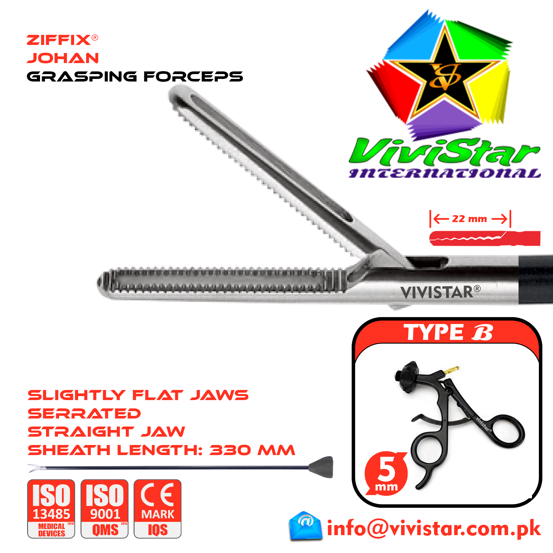 Laparoscopic Johan Grasping Forceps 22mm 330mm Sheath 5mm 5x330mm Laparoscopy Endoscopy Surgery Surgical Instrument Economy with Ratchet USA German
