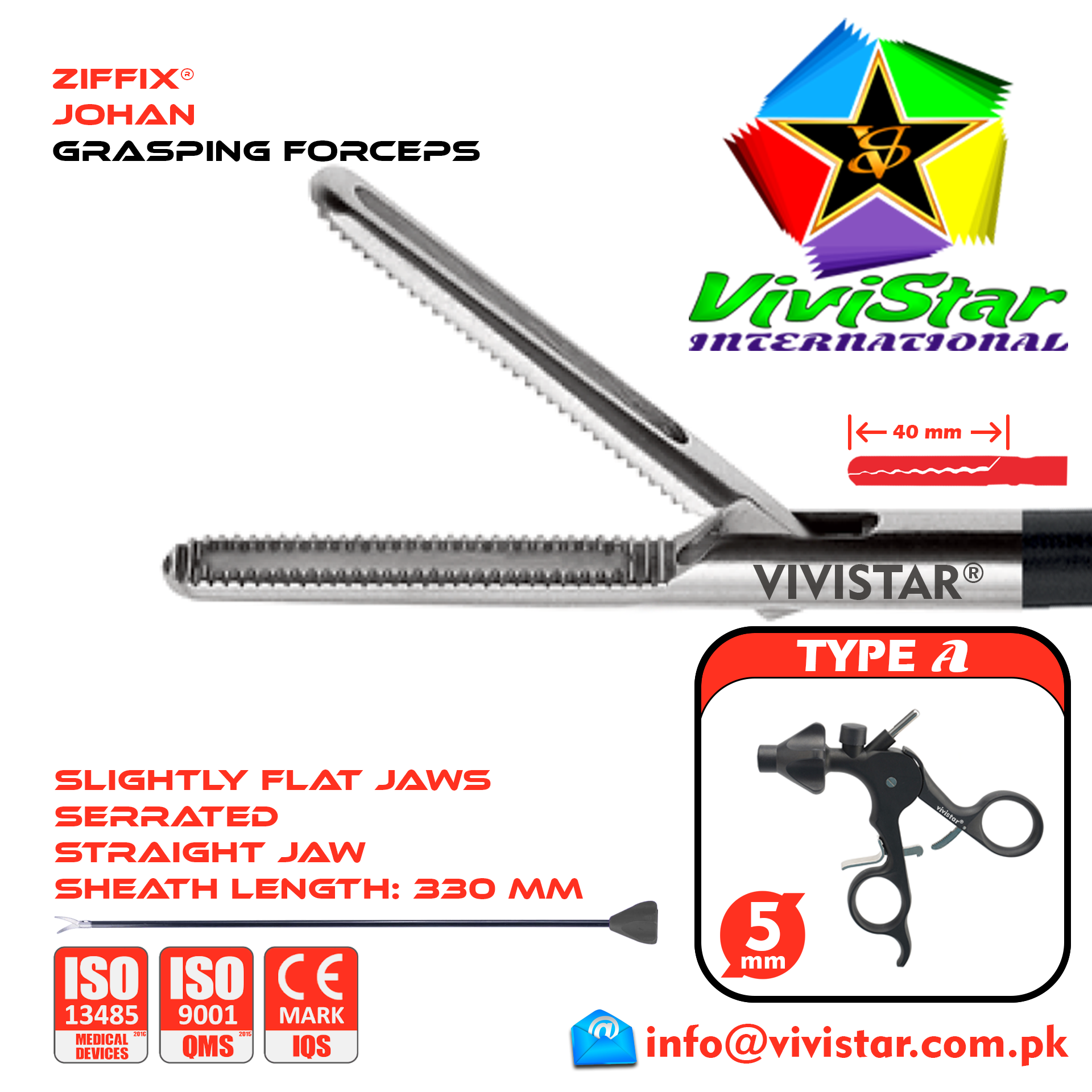 Laparoscopic Johan Grasping Forceps 40mm 330mm Sheath 5mm 5x330mm Laparoscopy Endoscopy Surgery Surgical Instrument with Ratchet USA German