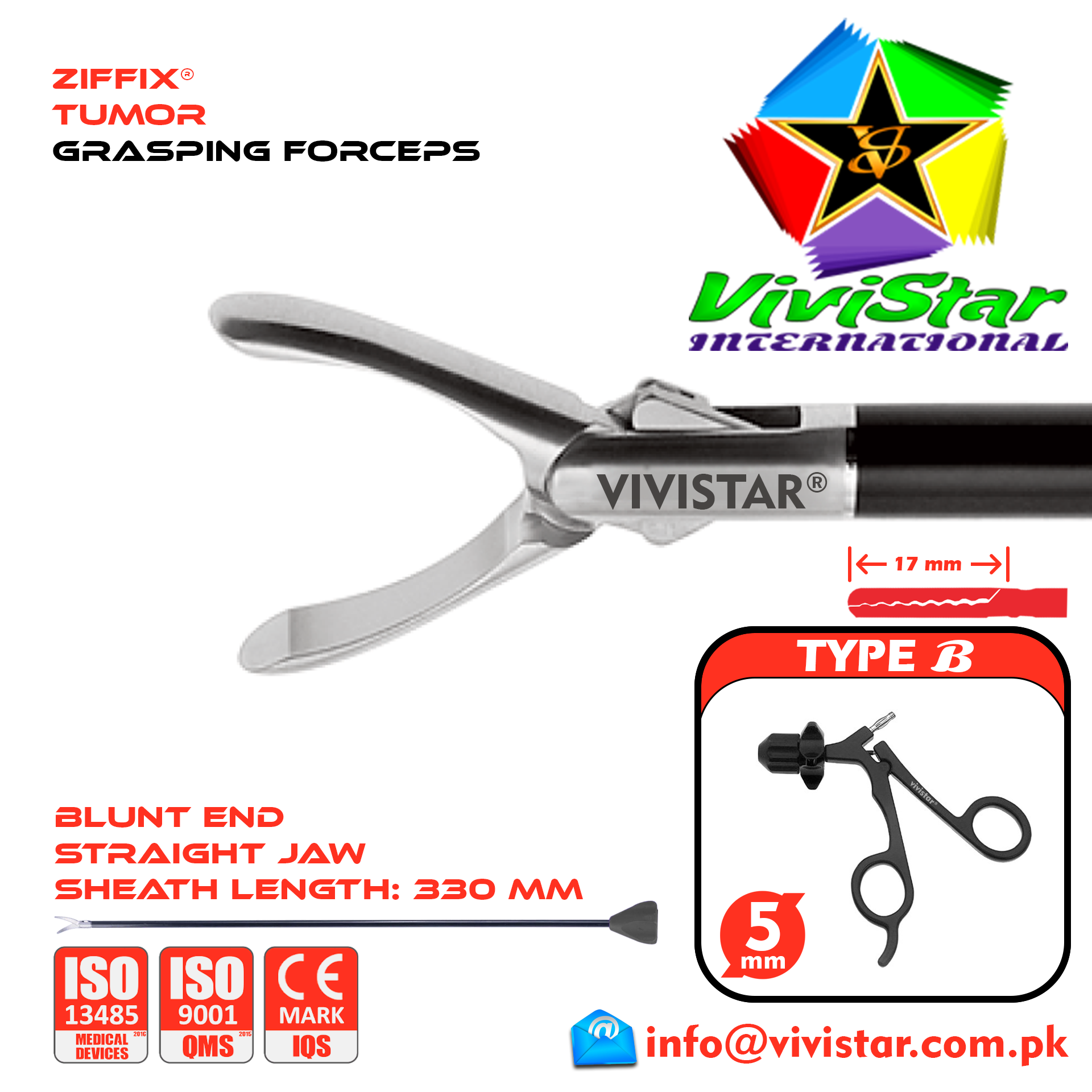 Laparoscopic Tumor Grasping Forceps 330mm Sheath 5mm 5x330mm Laparoscopy Endoscopy Surgery Surgical Instrument Economy without Ratchet USA German