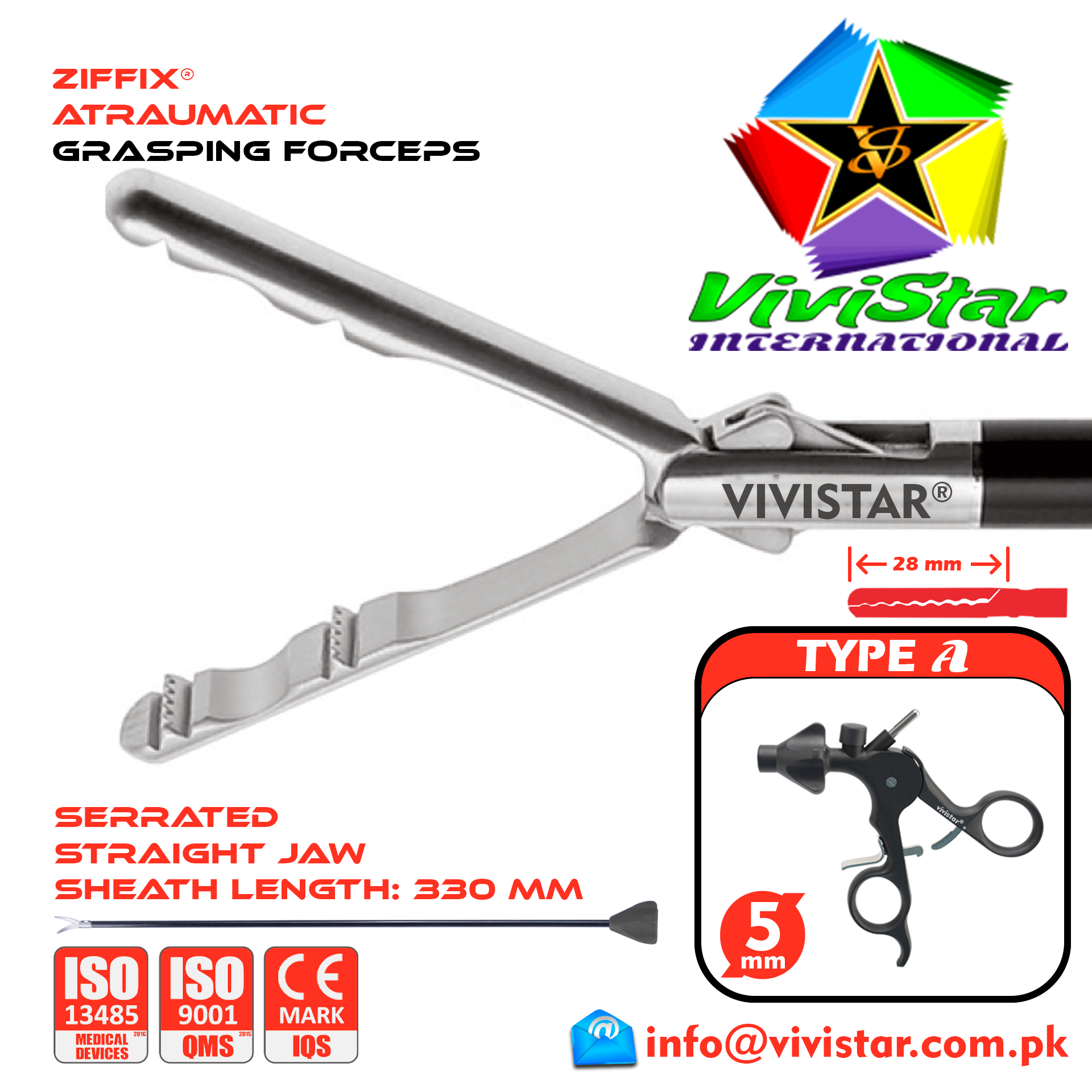 Laparoscopic Atraumatic Grasping Forceps 330mm Sheath 5mm 5x330mm Laparoscopy Endoscopy Surgery Surgical Instrument with Ratchet USA German