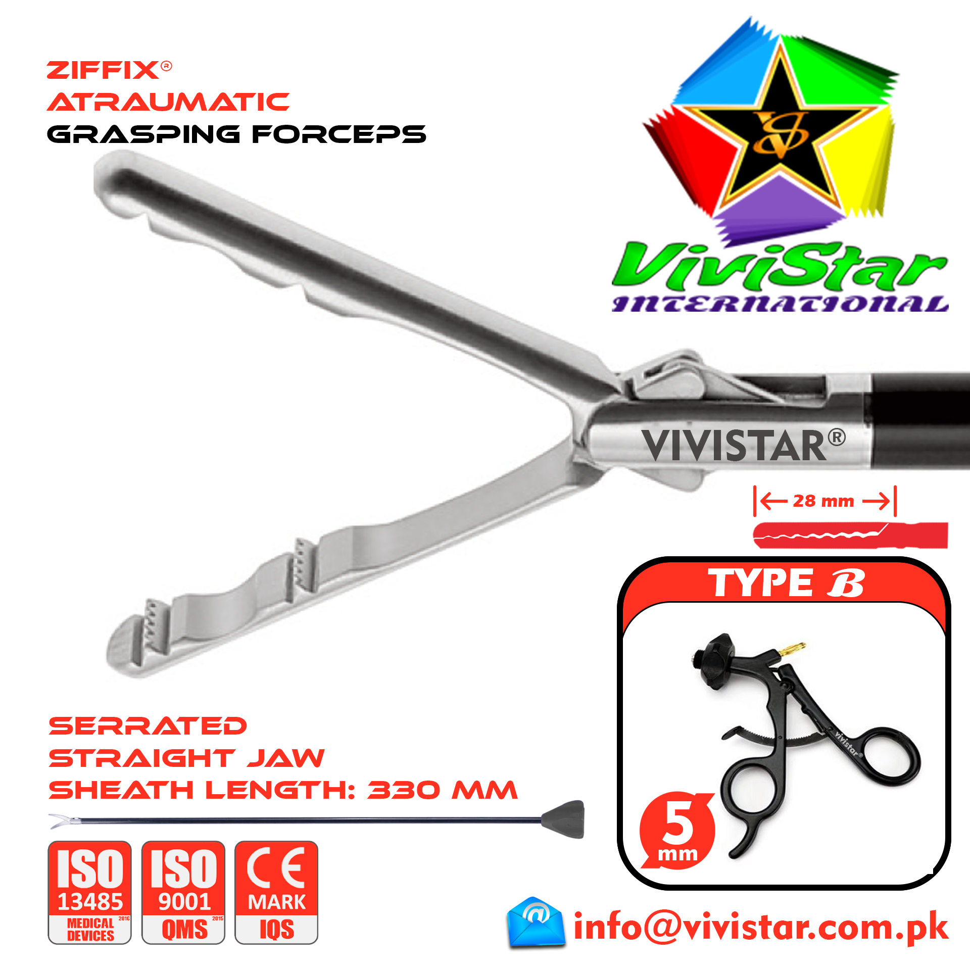 Laparoscopic Atraumatic Grasping Forceps 330mm Sheath 5mm 5x330mm Laparoscopy Endoscopy Surgery Surgical Instrument Economy with Ratchet USA German