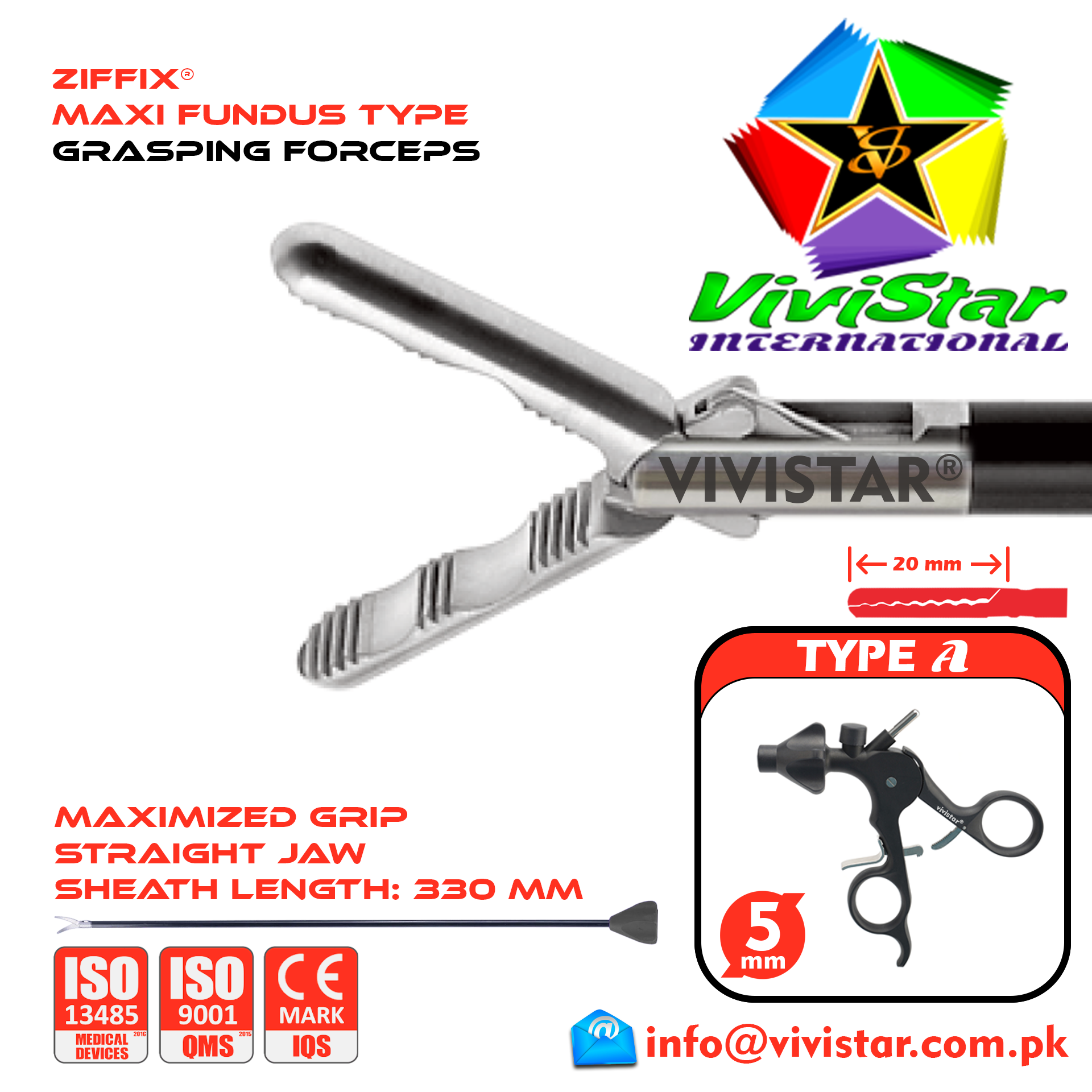 Laparoscopic Maxi Fundus Type Grasping Forceps 330mm Sheath 5mm 5x330mm Laparoscopy Endoscopy Surgery Surgical Instrument with Ratchet USA German