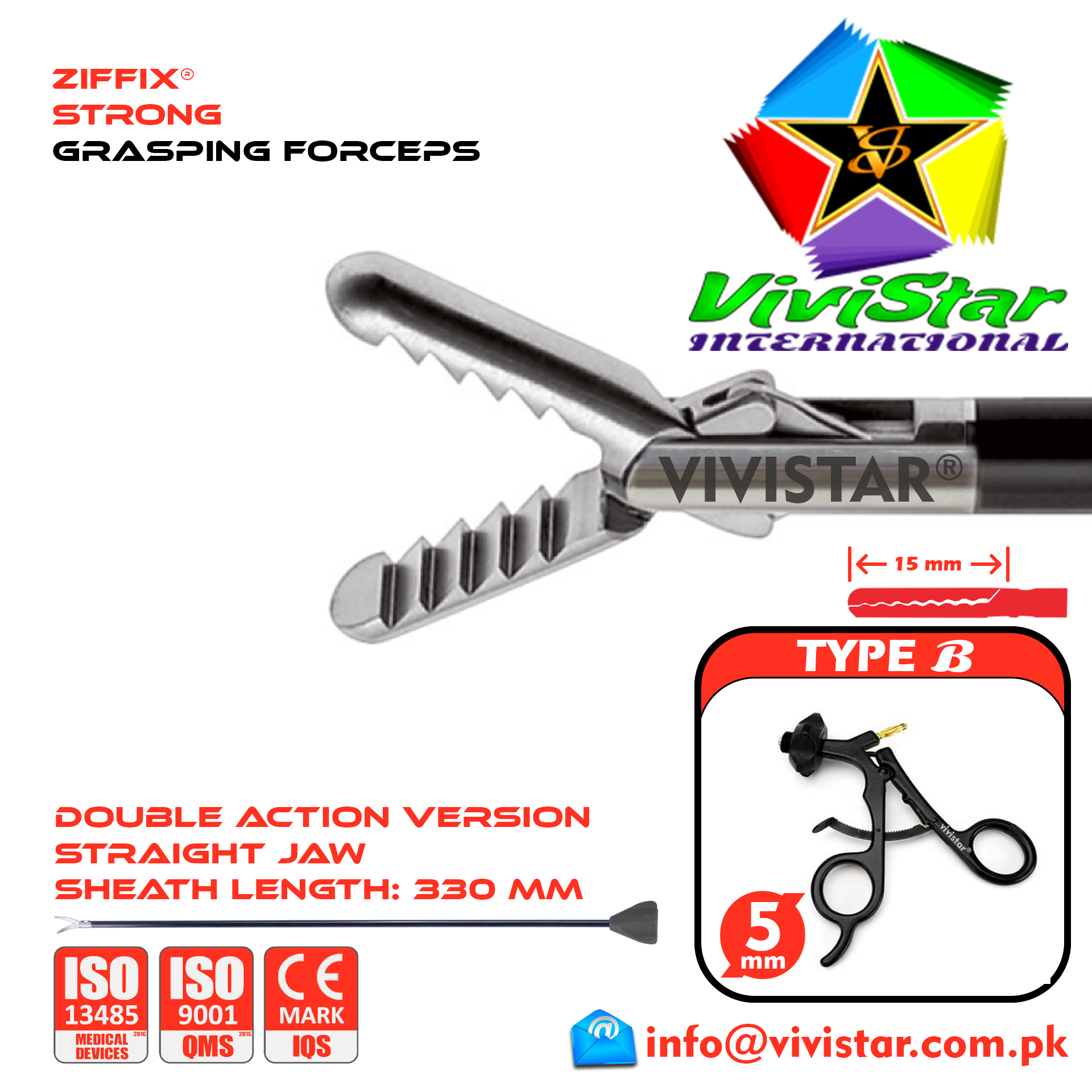 Laparoscopic Strong Grasping Forceps 330mm Sheath 5mm 5x330mm Laparoscopy Endoscopy Surgery Surgical Instrument Economy with Ratchet USA German