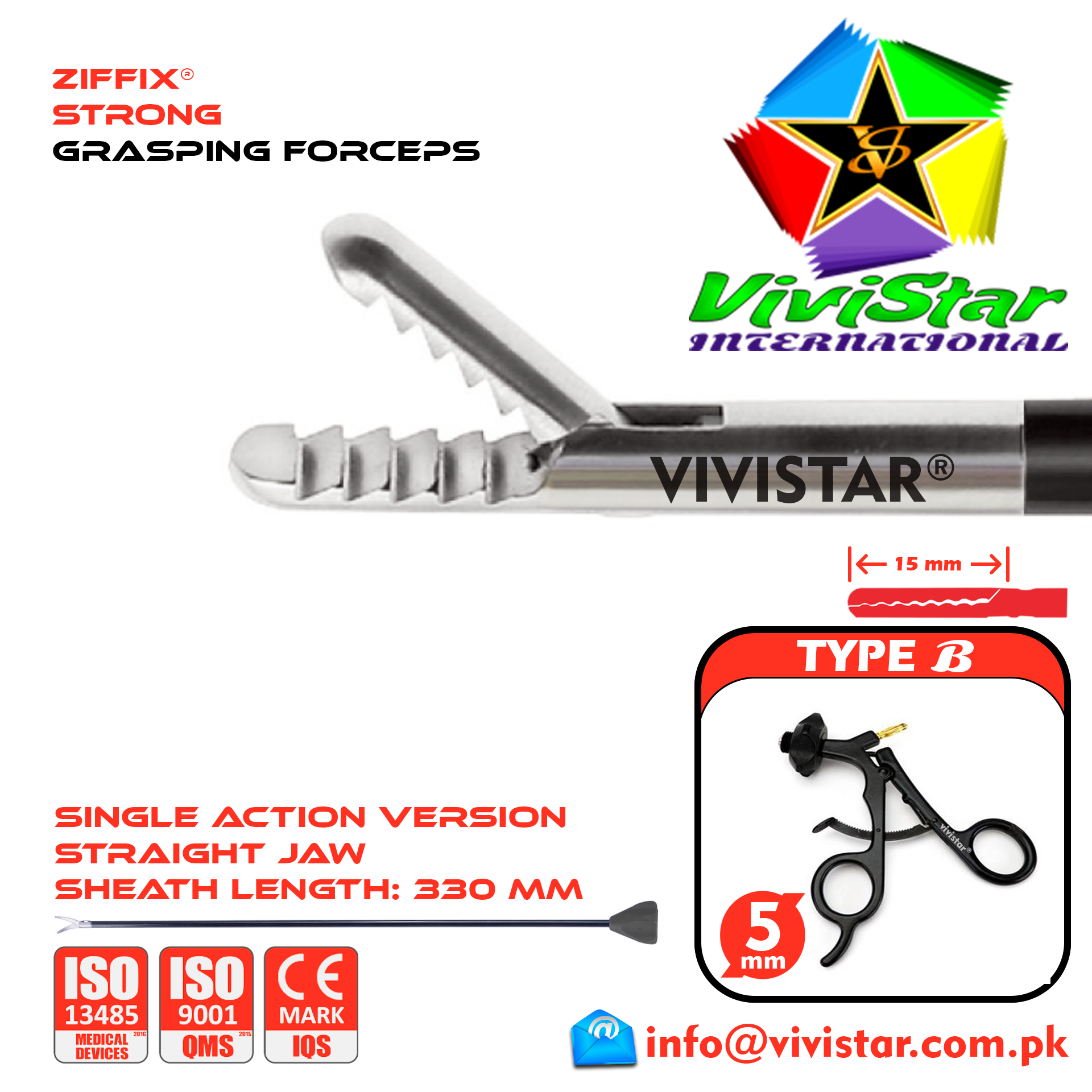 Laparoscopic Strong Grasping Forceps 330mm Sheath 5mm 5x330mm Laparoscopy Endoscopy Surgery Surgical Instrument Economy with Ratchet USA German