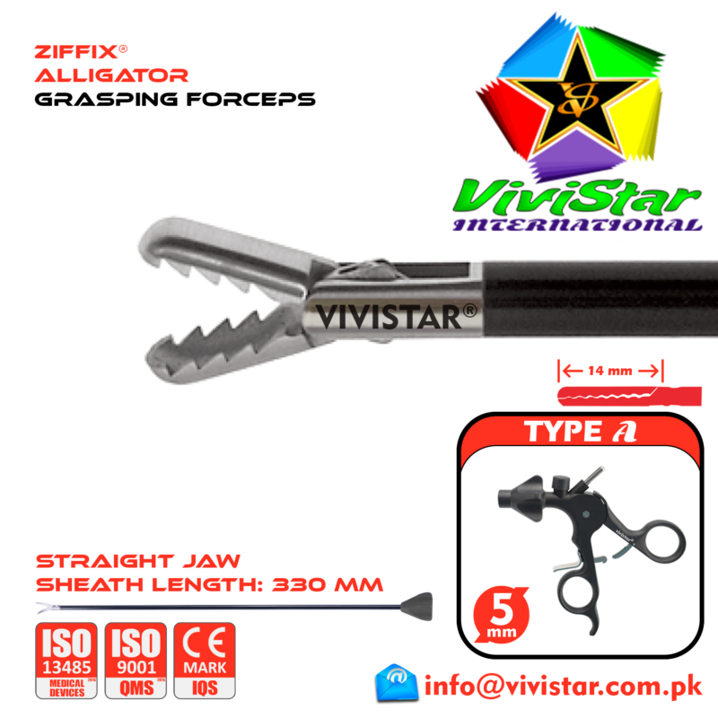 Laparoscopic Alligator Grasping Forceps 330mm Sheath 5mm 5x330mm Laparoscopy Endoscopy Surgery Surgical Instrument with Ratchet USA German