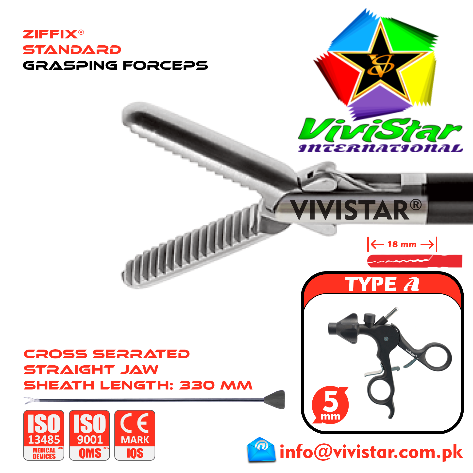 Laparoscopic Standard Grasping Forceps 330mm Sheath 5mm 5x330mm Laparoscopy Endoscopy Surgery Surgical Instrument with Ratchet USA German