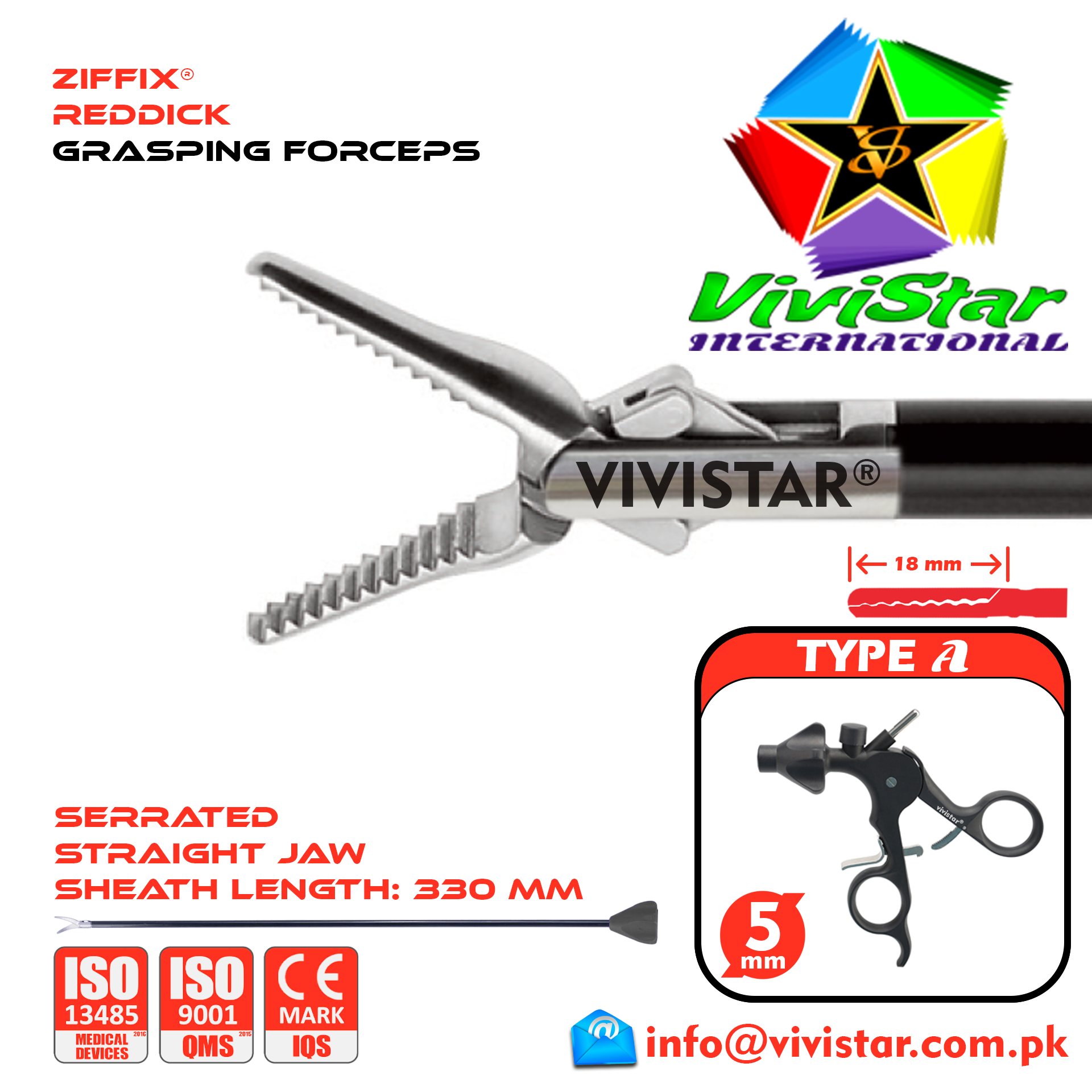 Laparoscopic Reddick Grasping Forceps 330mm Sheath 5mm 5x330mm Laparoscopy Endoscopy Surgery Surgical Instrument with Ratchet USA German