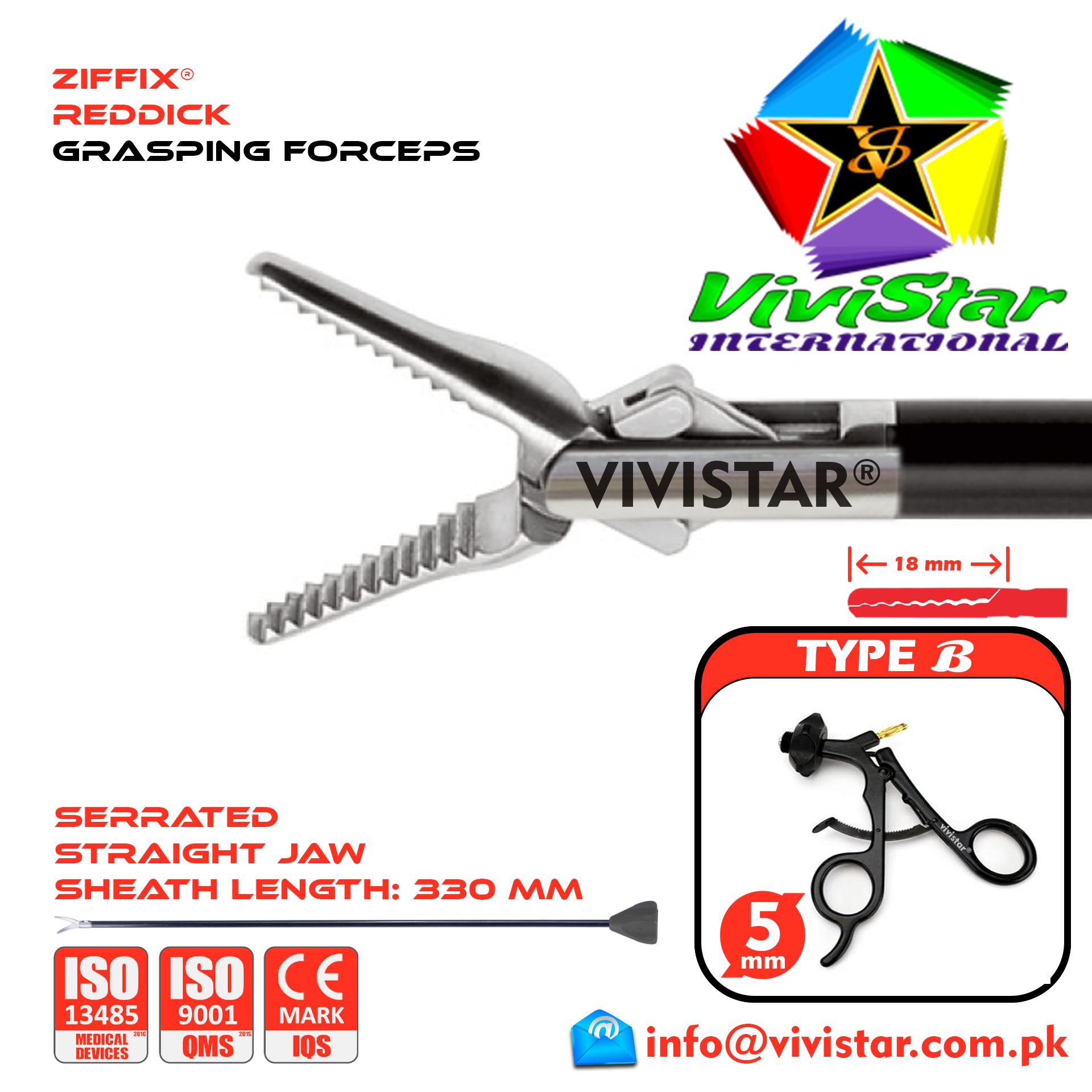 Laparoscopic Reddick Grasping Forceps 330mm Sheath 5mm 5x330mm Laparoscopy Endoscopy Surgery Surgical Instrument with Economy Ratchet USA German