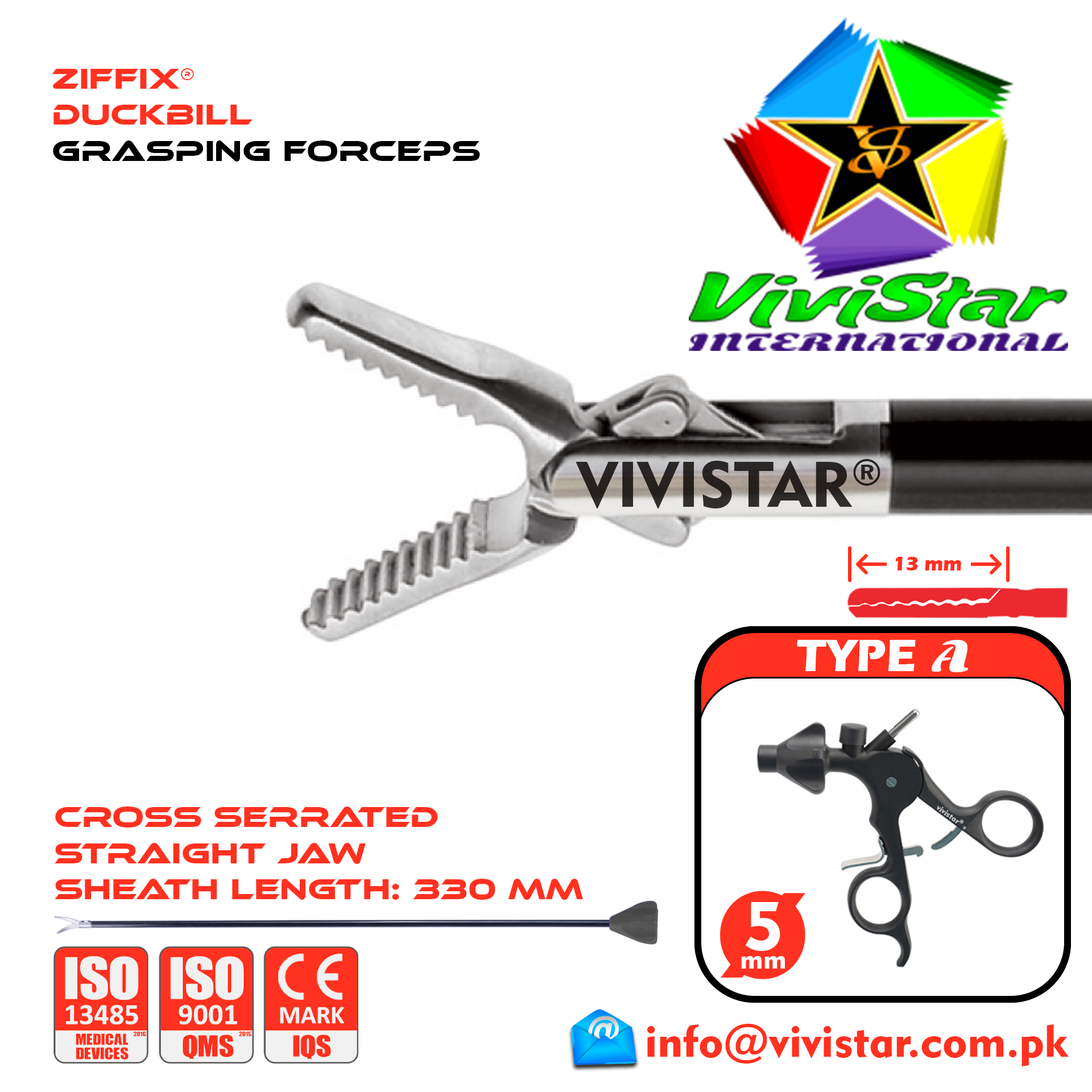 Laparoscopic Duckbill Grasping Forceps 330mm Sheath 5mm 5x330mm Laparoscopy Endoscopy Surgery Surgical Instrument with Ratchet USA German